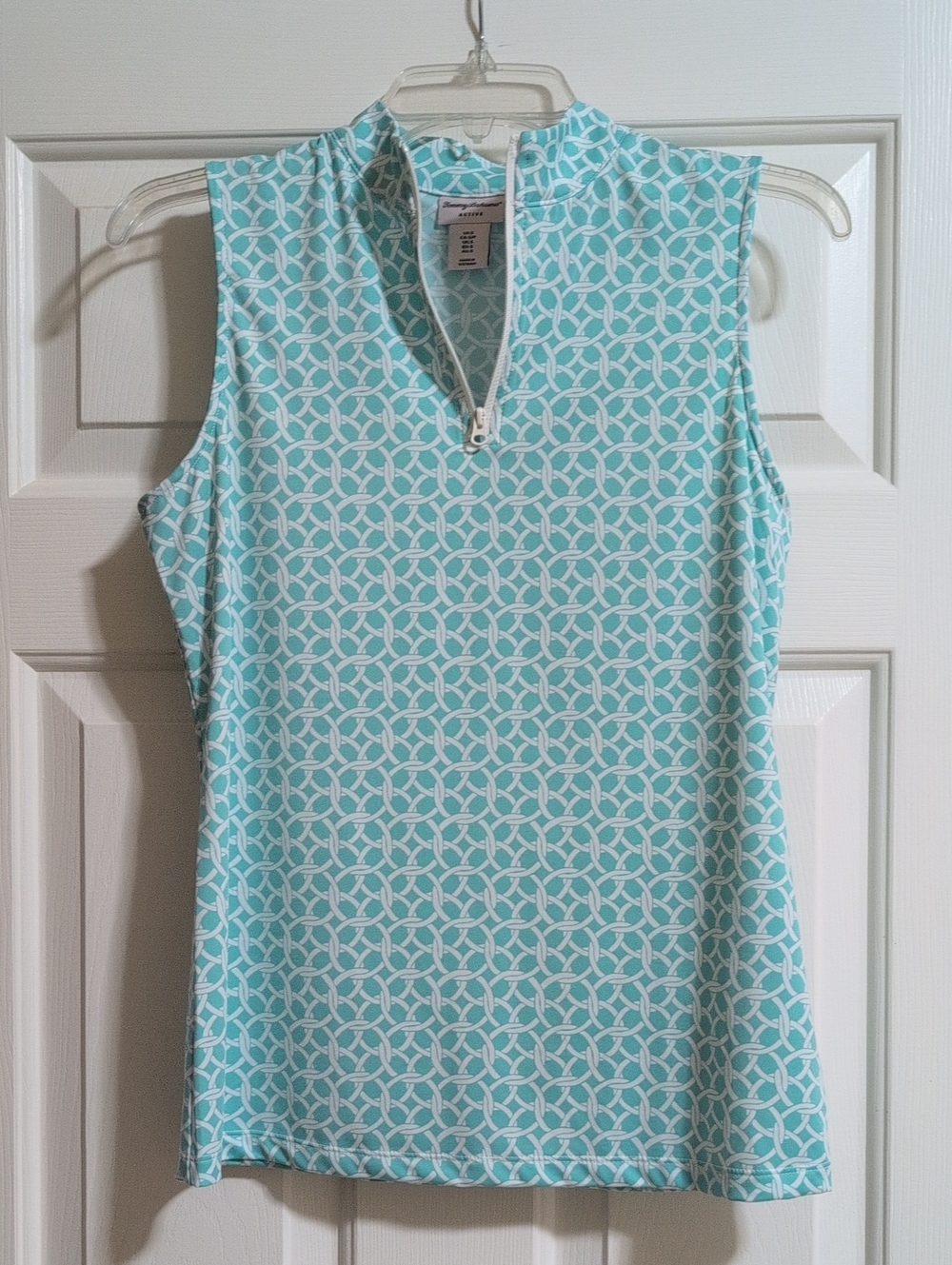 Tommy Bahama Sleeveless Aqua Geometric Zip-Front Women’s Top